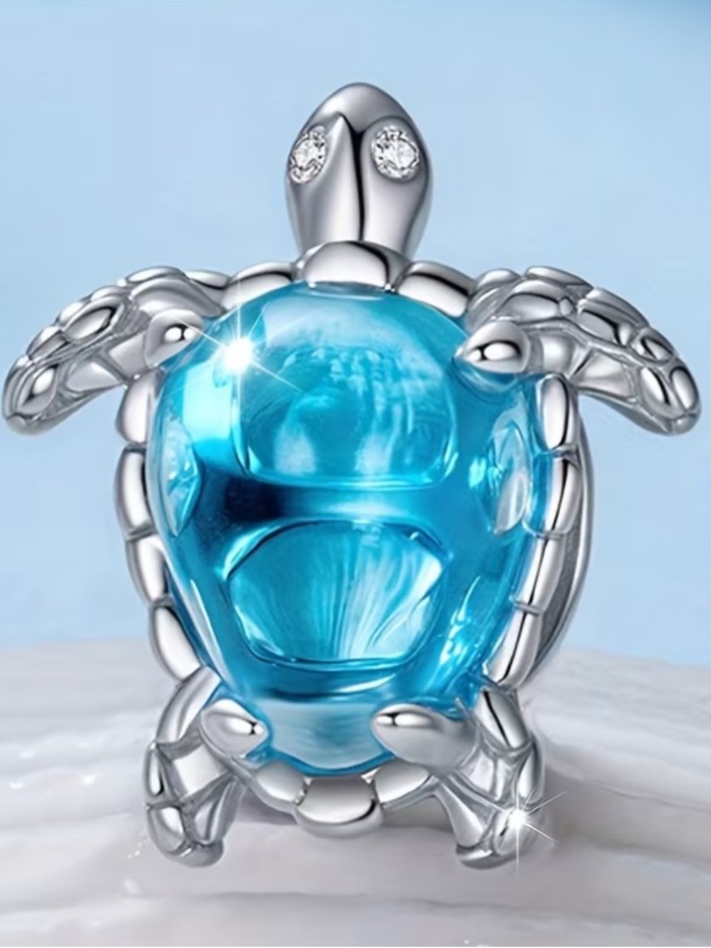 Sterling Silver Turtle Charm with Blue Gemstone